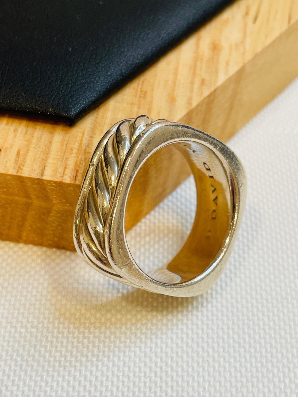 David Yurman 925 Sterling Silver Sculpted Cable Square Band Ring